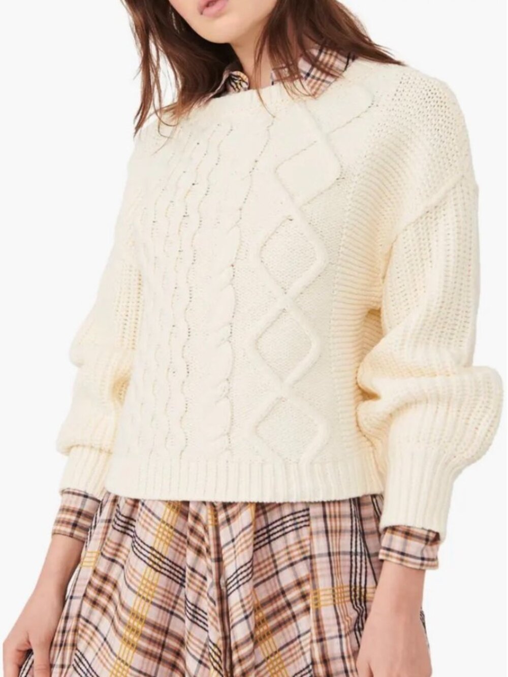 NWT Free People Cream Dream Cotton Cable Crewneck  Sweater
